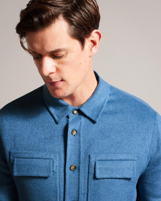 Chemises Ted Baker Wool Blend Overshirt Bleu Homme | HHA-34679915